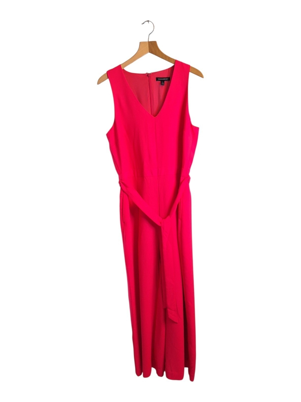 Banana Republic Bright Pink Sleeveless Jumpsuit Wide Leg with Waist Tie Sz 10